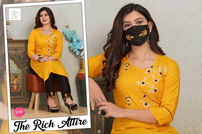 Rc Lichi 2 Latest Designer Straight Neck Mirror Embroidery Work Style Kurti With Bottom Collection