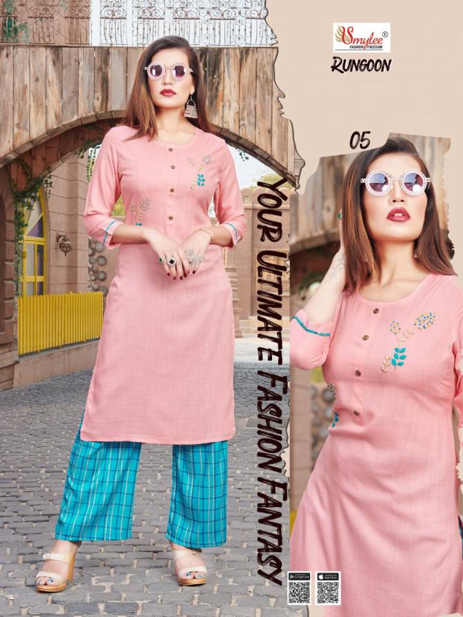 RUNG RUNGOON Fancy Regular wear Heavy plan Rayon With Hand Work Top With Palazzo Collection  