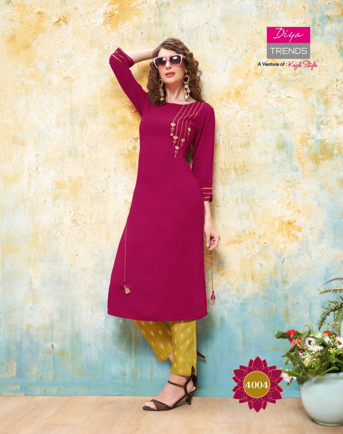 Forever 4 Latest Fancy Designer Ethnic Wear Rayon With fancy Embroidery Kurti With Bottom Collection
