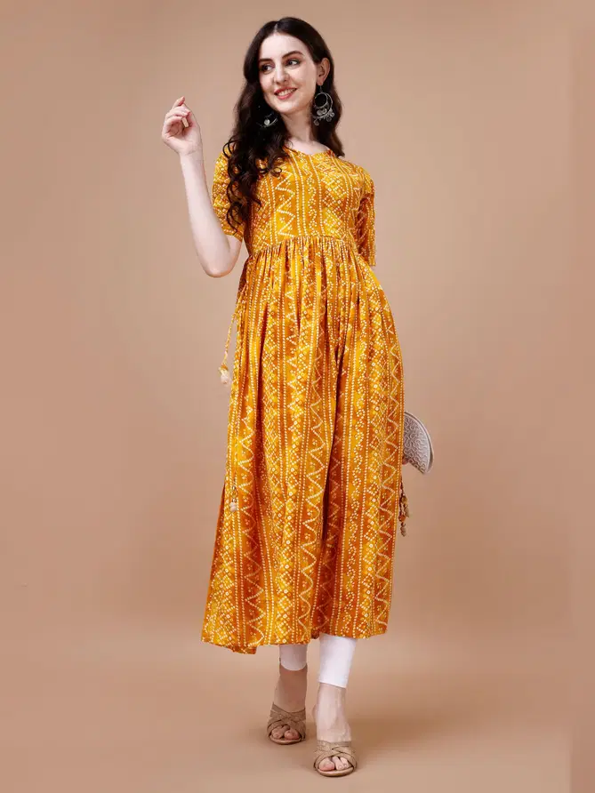 NSF Rayon Bandhani Designer Kurtis Wholesale Shop In Surat