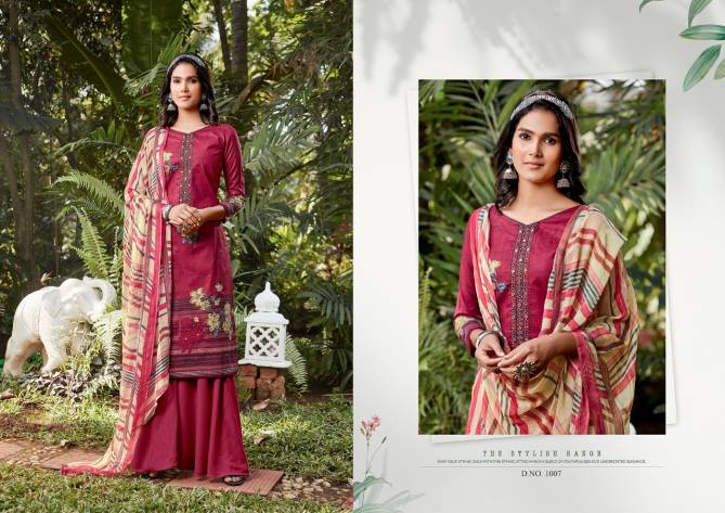 Anita Kesariya Raazi Casual Wear Pure cambric Digital Print with neck embroidery Mirror work Designer Dress Material Collection
