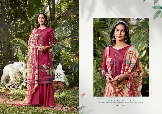 Anita Kesariya Raazi Casual Wear Pure cambric Digital Print with neck embroidery Mirror work Designer Dress Material Collection
