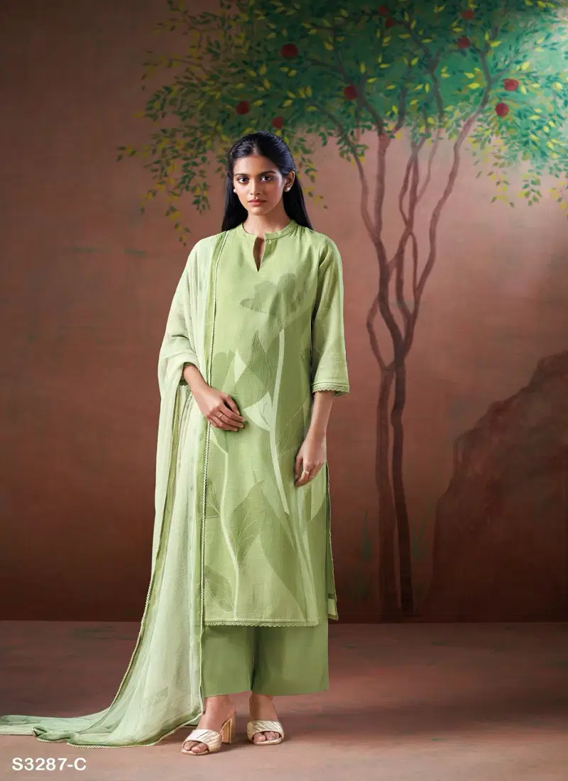 Elauna 3287 By Ganga Cotton Linen Printed Dress Material Suppliers In India