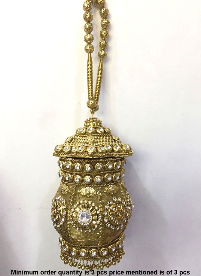 Bridal Stylish Metal Handbag Collection With Diamond And Kundan Work