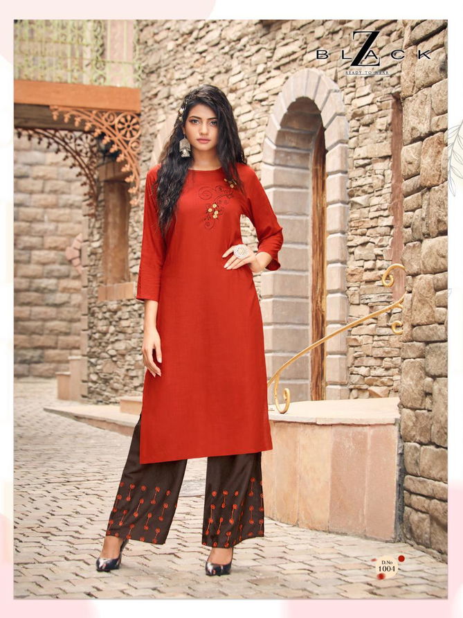 Z-BLACK Has Launched Rayon Designer Regular Wear Slub Kurtis With Embroidery Work On Pazzo 
