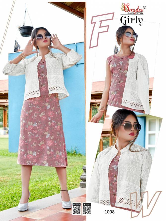 Smylee Girly Heavy Rayon Foil Printed Party Wear Kurti With Jacket Collection
