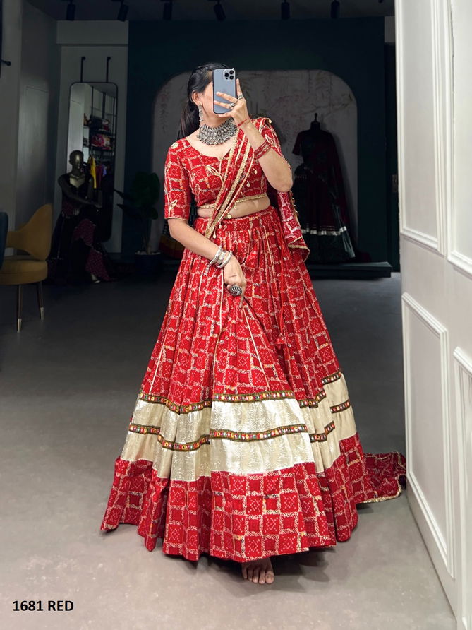 Aawiya 1681 Red Pure Rayon Printed Navratri Lehenga Choli Suppliers In India