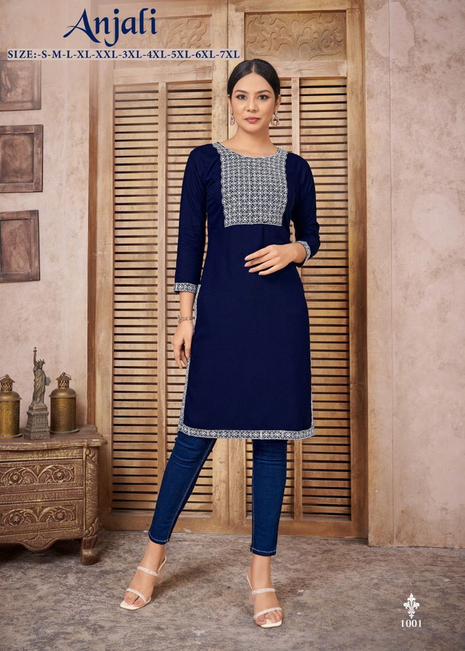 Anjali Heavy Rayon Embroidery Kurtis Catalog