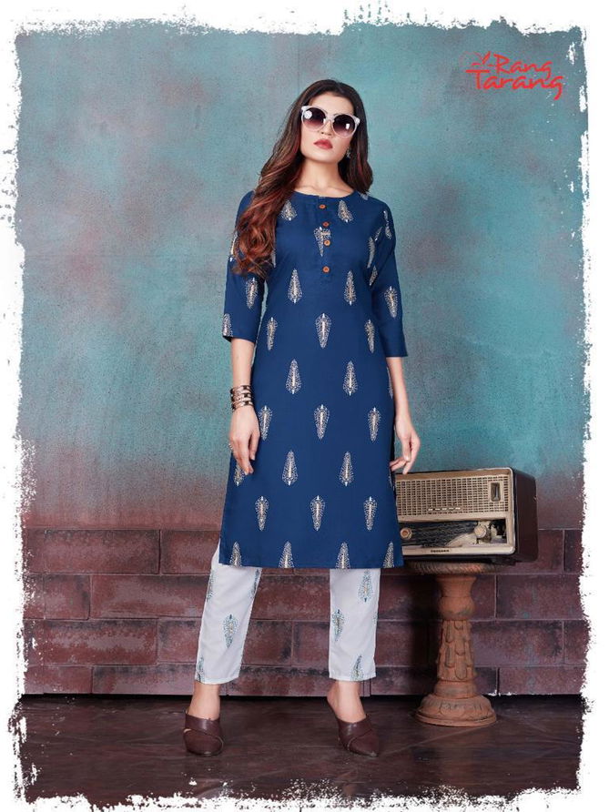 Rung Tarang Blossom Fancy Designer Casual Wear Kurtis With Bottom Collection
