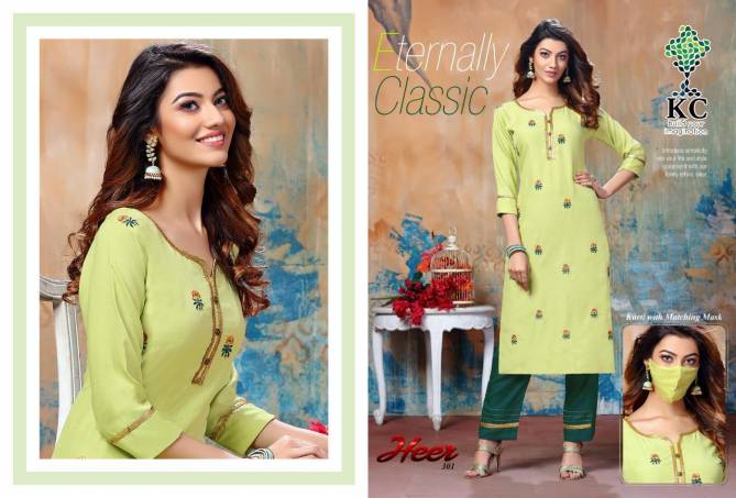 Kc Heer 3 Latest Designer Embroidered Casual Wear Rayon Kurti With Bottom Collection