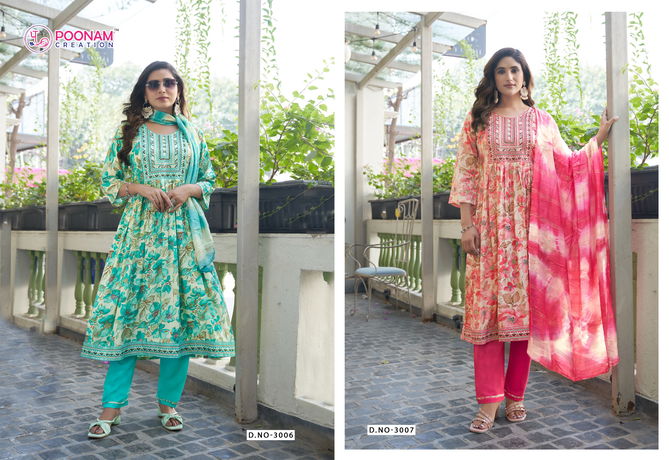 Sara Vol 3 By Poonam Rayon Foil Printed Kurti With Bottom Dupatta Wholesale Online