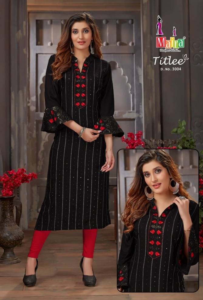 Maira Titlee 3 Party Wear Rayon With Embroidery Kurti Collection