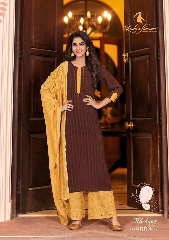 Ladies Flavour Shehnaz Vol 4 Heavy Rayon Kurti With Bottom Dupatta
