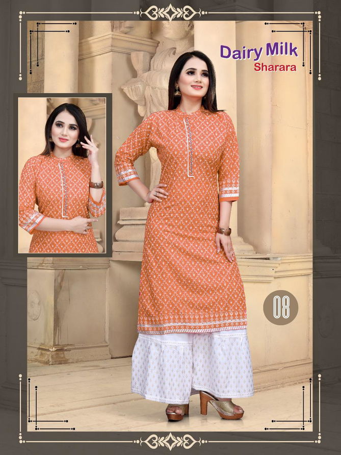 Aagya Dairy Milk Sharara 2 Latest Fancy Designer Casual Wear Rayon Kurti With Bottom Collection
