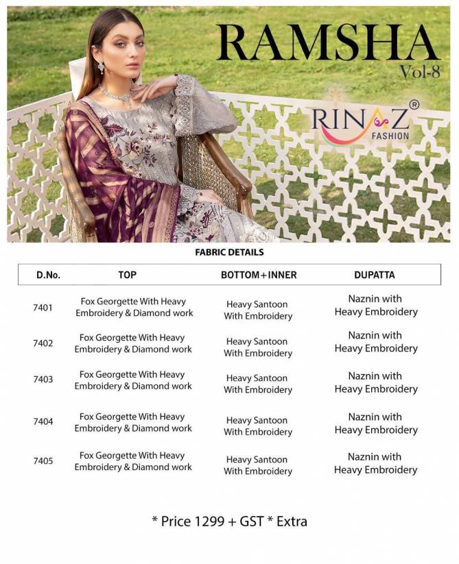 Rinaz Ramsha 8 Latest Fancy Designer Festive Wear Heavy 	Georgette Pakistani Salwar Suits Collection
