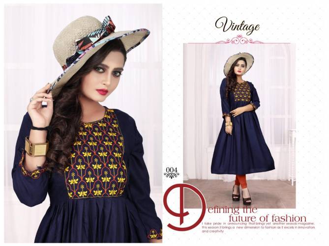 Aagya Vintage 2 Latest Fancy Ethnic Wear Designer Rayon Flair Kurti Collection
