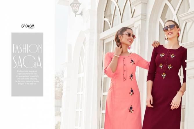 Syasii Ancy 1 Latest fancy Regular Casual Wear Rayon Handwork Designer Kurtis Collection
