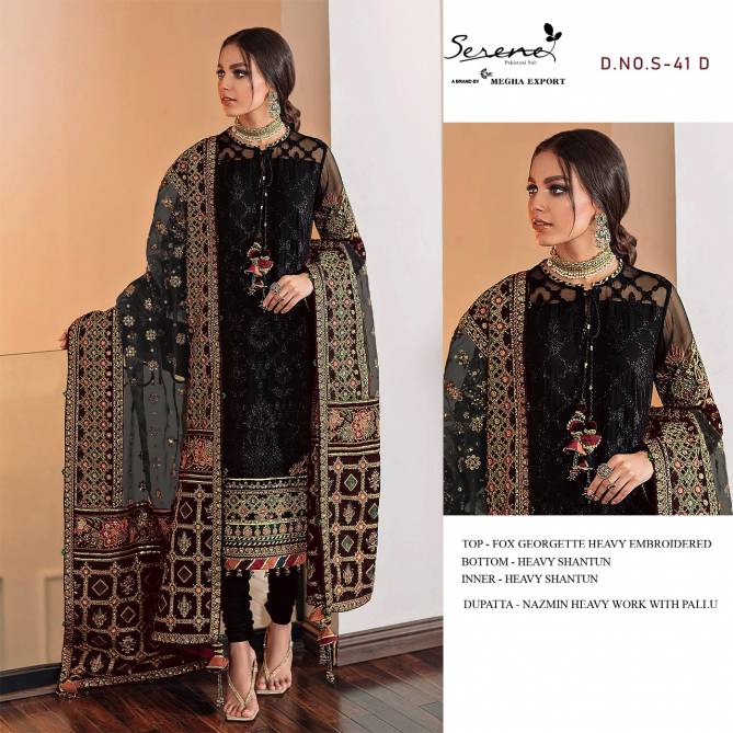 Serene S 41 Embroidery Heavy Festive Wear Georgette Pakistani Salwar Suits Collection