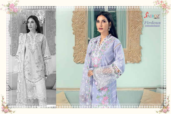 Sairoz Firdous Latest Fancy Designer casual Wear Digital Printed Embroidery Pakistani Salwar Suits Collection
