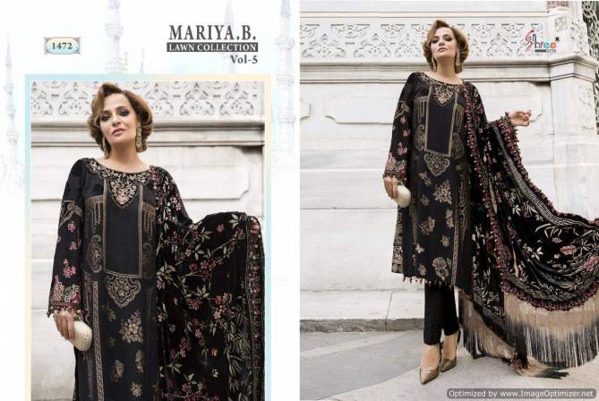 Shree Mariya B Lawn Collection Vol 5 Latest Pure Cotton Designer Print with Heavy Embroidery Work Pakistani Suits With Mal Mal Cotton Dupatta 