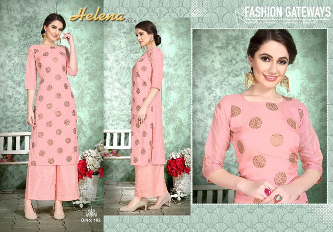 VARNI HELENA VOL-01 Latest Fancy Designer Casual Wear Soft Dola silk with Foil Print Kurtis With palazzo Collection