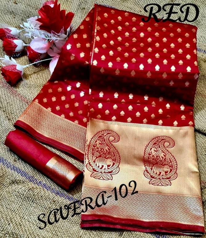 Savera 102 Latest Designer Festive Wear Lichi Silk Saree Collection 