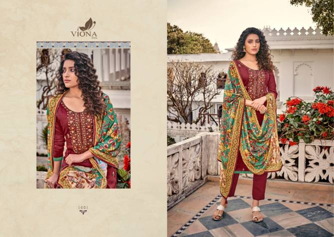 VIONA AAFIA Latest Fancy Casual Wear Cotton Jam Stain Negative Printed With Heavy Embroidery Work Salwar Suit Collection