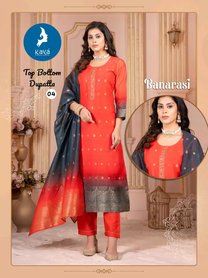 Banarasi By Kaya Chanderi Jacquard Kurti With Bottom Dupatta Wholesale Online