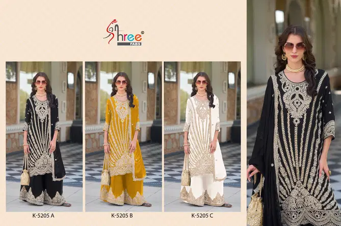 K 5205 Shree Fab Chinon Embroidery Readymade Suits Suppliers In India