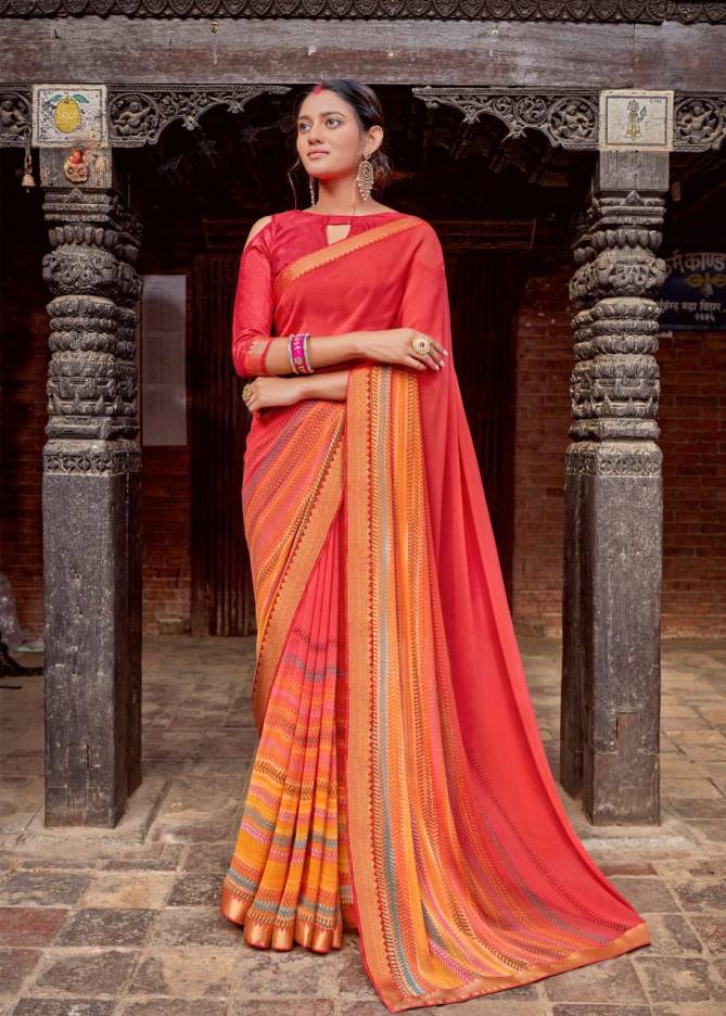 KASHVI DHWANI Latest fancy Designer Casual wear Printed  Georgette With Fancy Border Saree Collection