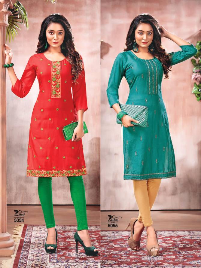 PARKER VOL 03 New Collection Latest Fancy Designer Ethnic Wear Rayon Plain Embroidery Kurtis Collection