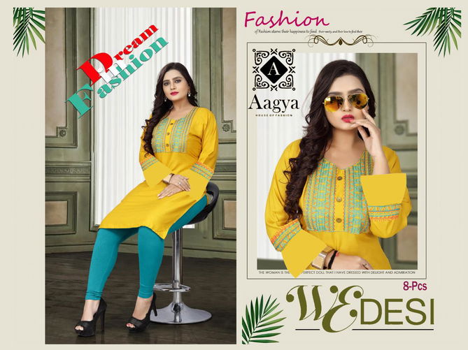 Aagya Wedesi 2 Fancy Casual Wear Designer Rayon Kurti Collection
