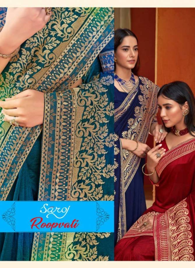 Saroj Roopvati Fancy Festive Wear Vichitra Silk with Heavy Jari Border Sarees Collection
