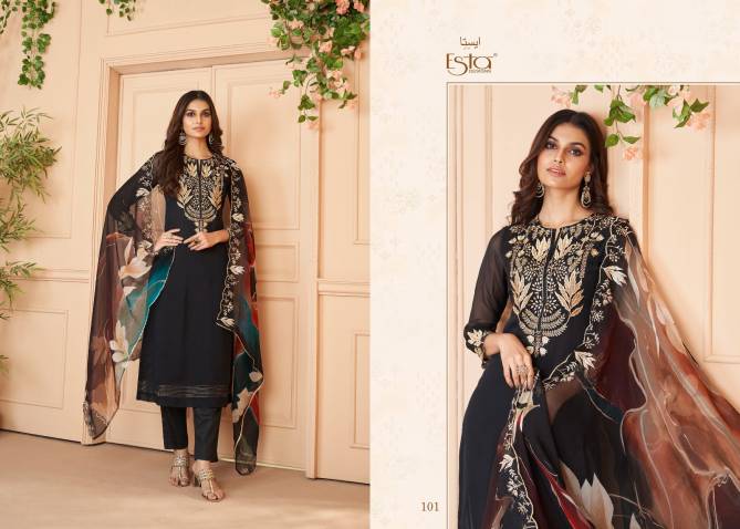 Auram By Esta 101 To 106 Organza Silk Designer Salwar Suits Suppliers in India