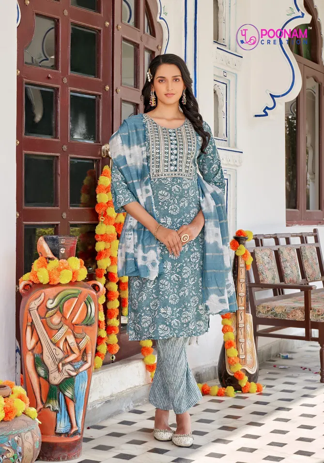 Marina Vol 5 By Poonam Capsule Foil Printed Kurti With Bottom Dupatta Exporters In India