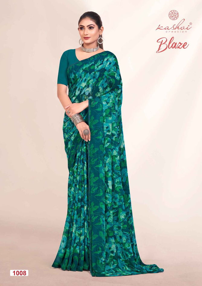 Blaze By Kashvi Swarovski Lace Pure Georgette Printed Sarees Wholesale Price In Surat