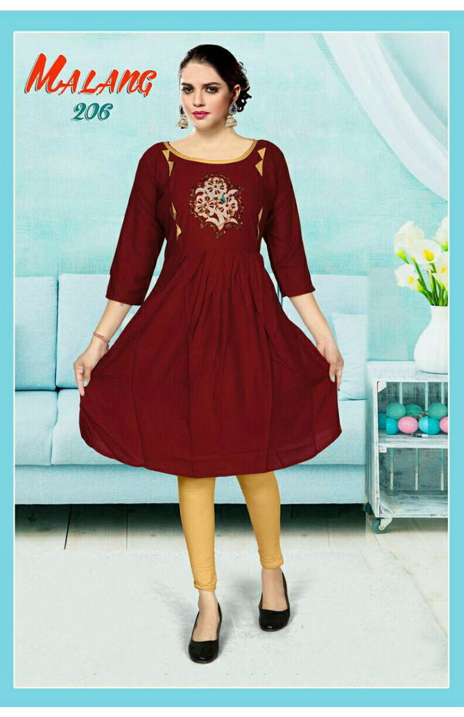 Trendy Malang 2 Latest Festive Wear Rayon With Handwork Designer Kurtis Collection
