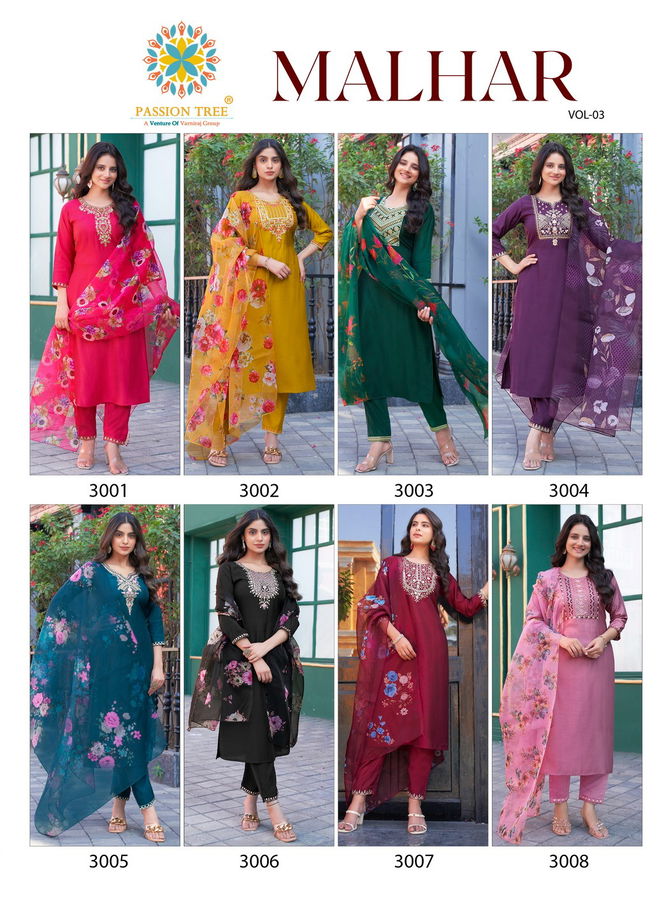 Malhar Vol 3 By Passion Tree Roman Silk Embroidery Readymade Suits Exporters In India