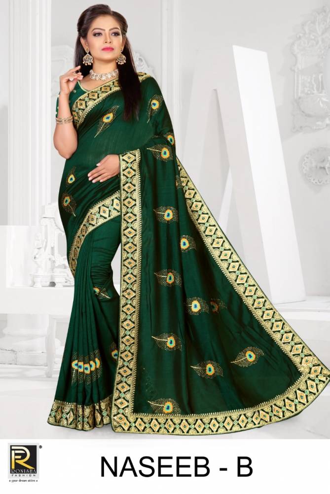 Ronisha Naseeb Fancy Latest Festive Wear Designer Vichitra blooming Art Silk Saree Collection