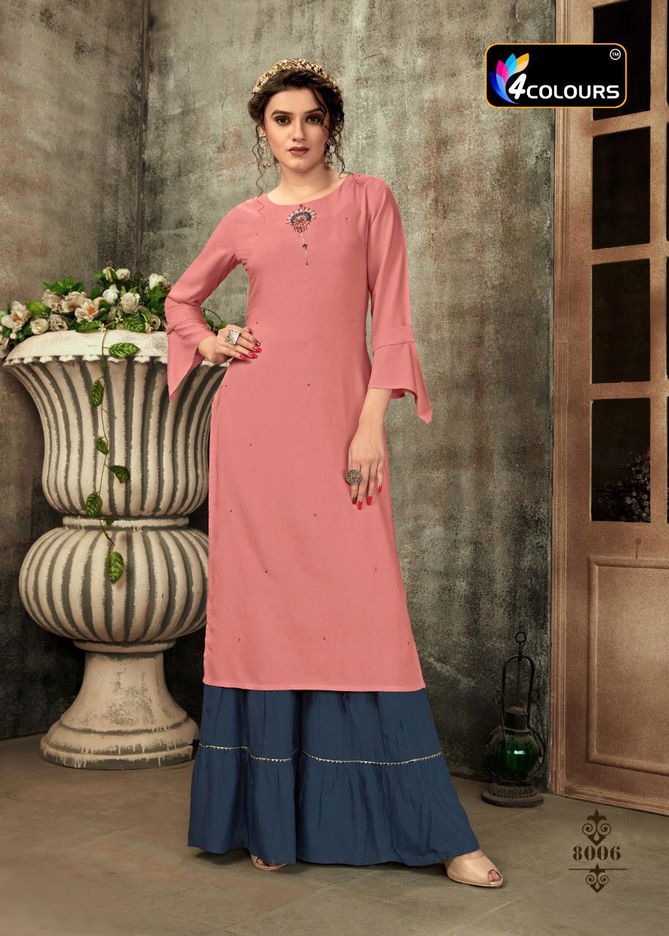 4Colours Zulfat Fancy Casual Wear Rayon Slub With Embroidery Work Kurti With Bottom Collection