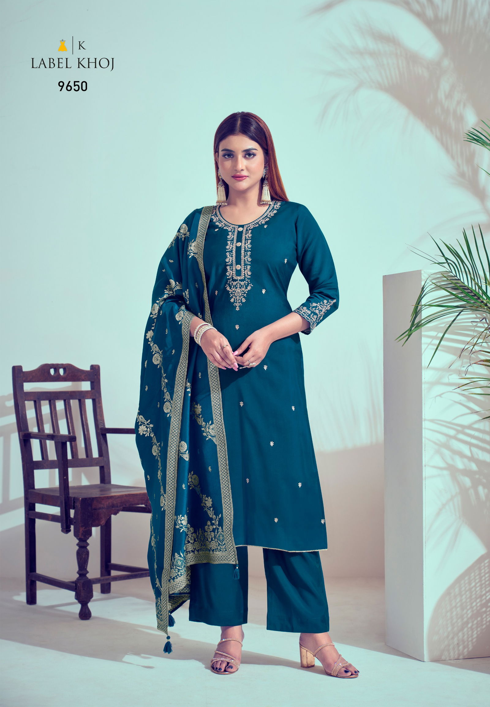 Label Khoj 9649 To 9708 Nx Roman Silk embroidery Readymade Suits Exporters In India