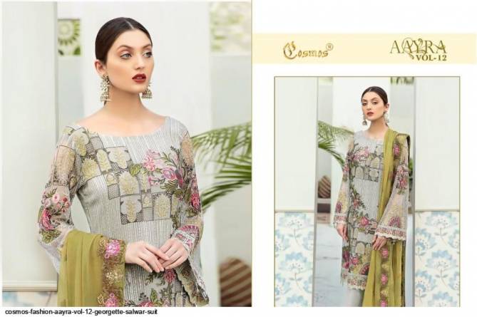Cosmos Aayra 12 Exclusive Heavy Faux Georgette Embroidered Pakistani Suits Collection 
