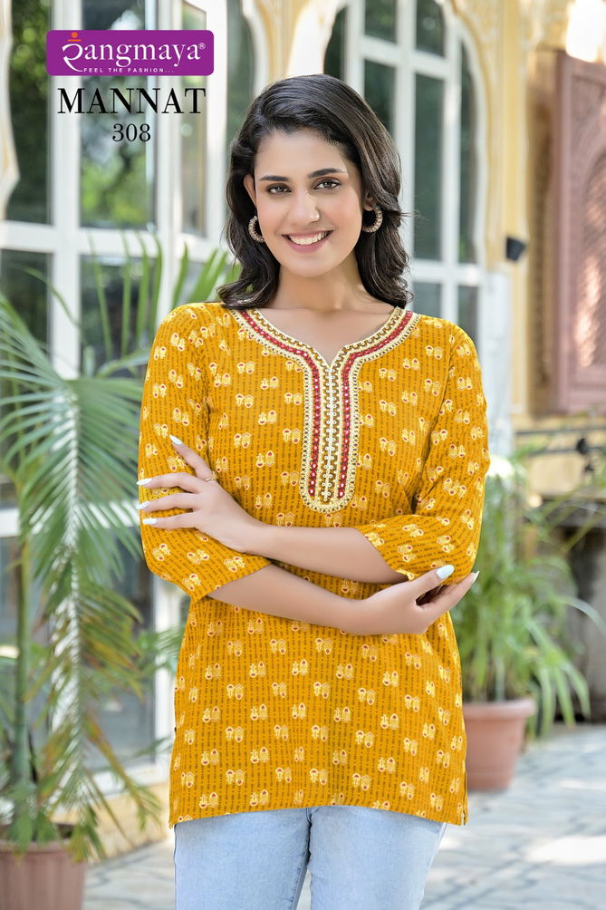 Mannat Vol 3 By Rangmaya Rayon Tunic Ladies Top Wholesale In India