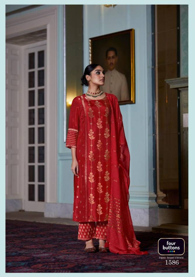 FOUR BUTTONS ROYALTY Latest Fancy Designer Jacquard Festive Wear Readymade Salwar Suit Collection

