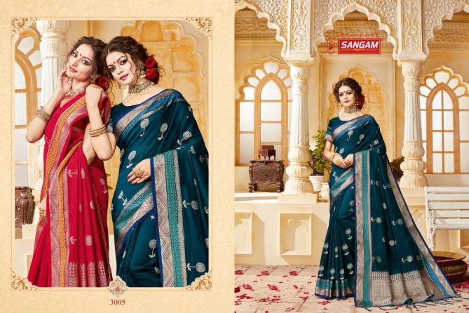 Sangam Indian Latest Fancy Festive Wear Designer Handloom Cotton Saree Collection

