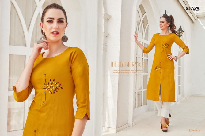 Syasii Ancy 1 Latest fancy Regular Casual Wear Rayon Handwork Designer Kurtis Collection
