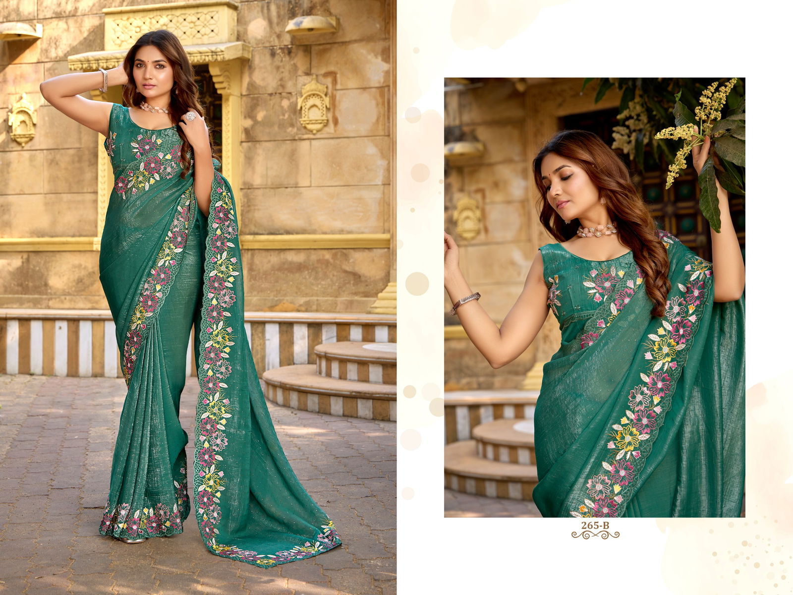 265 A To 265 D Durga fashion Crunchy Chiffon Designer Party Wear Saree Exporters In India