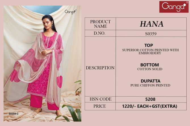 GANGA HANA Latest Fancy Designer Superior Lawn Cotton Printed With Embroidery Work Salwar Suit Collection