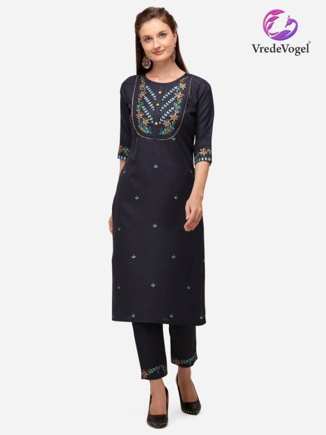 Vv Rasam Cotton Embroidery Work Fancy Ethnic Wear Kurti With Bottom Collection
