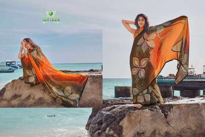 Sanskar Instagram 2 Latest Designer Printed Party Wear Or Running Wear Georgette Saree Collection 